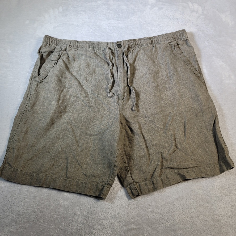Grant Thomas Shorts Mens XL Khaki 100% Pure Linen Elastic Drawstring Relaxed